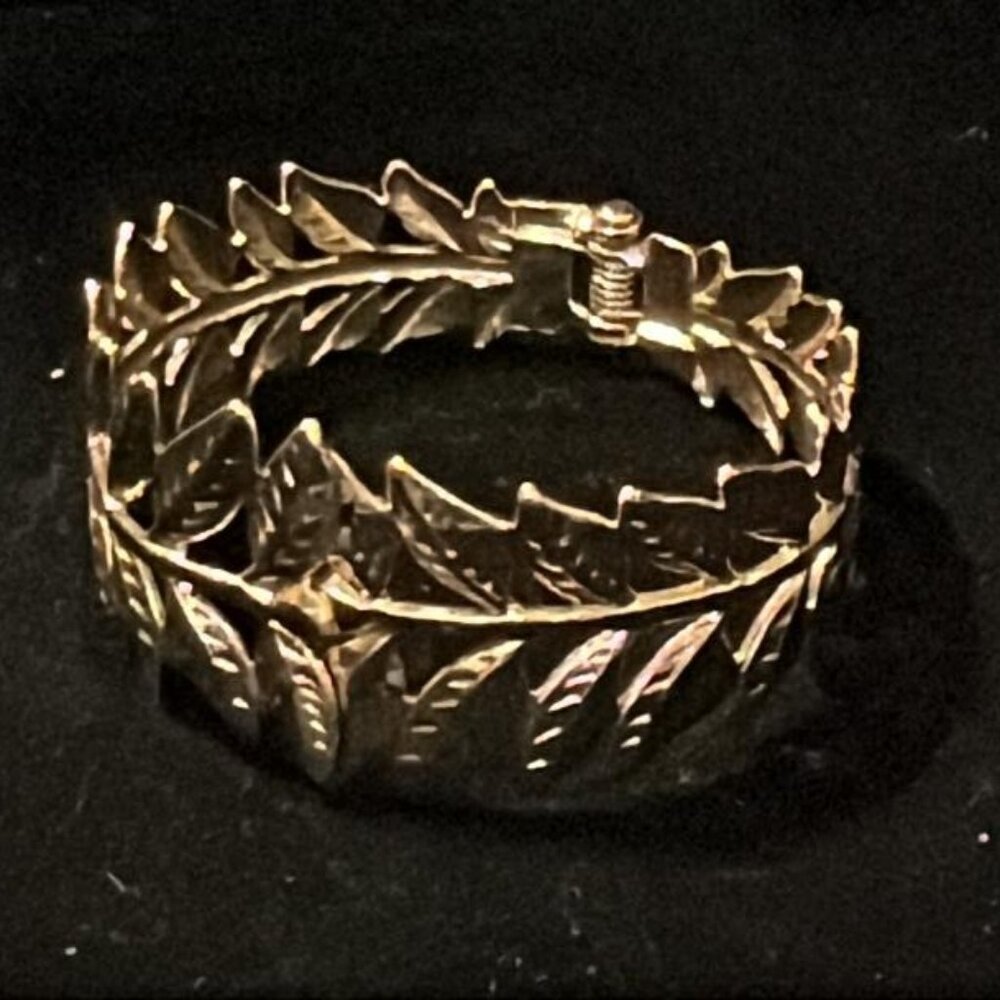 Gold Tone Laurel Hinged Bracelet